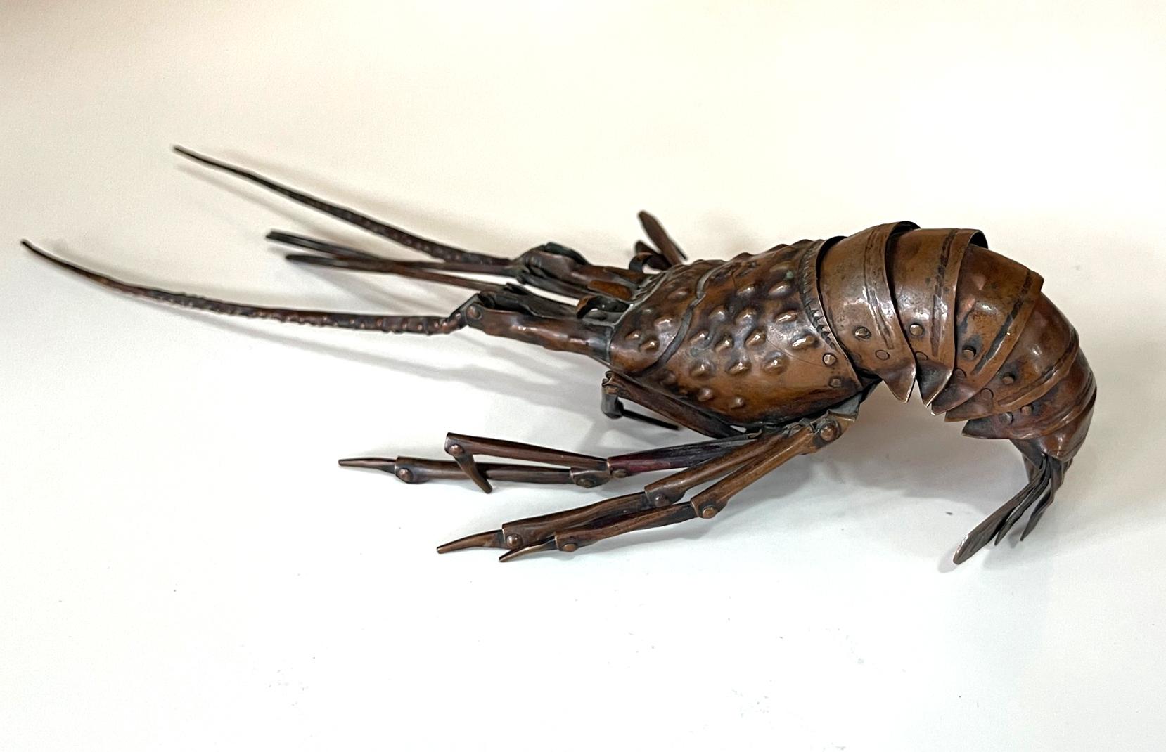 Copper Japanese Articulate Lobster Jizai Okimono Meiji Period Signed