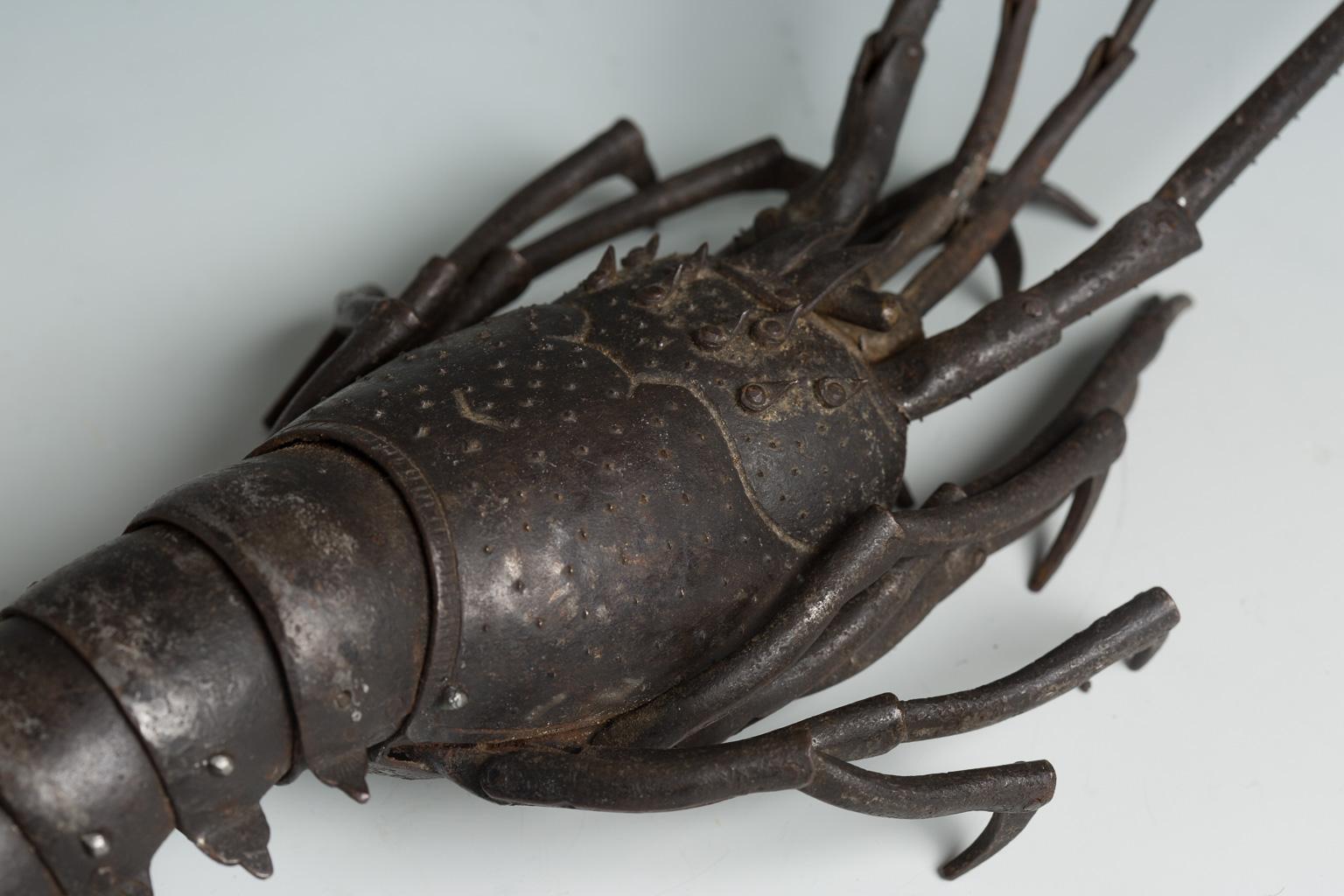Japanese Articulated Iron Jizai Okimono of a Lobster by Myochin Muneharu For Sale 2