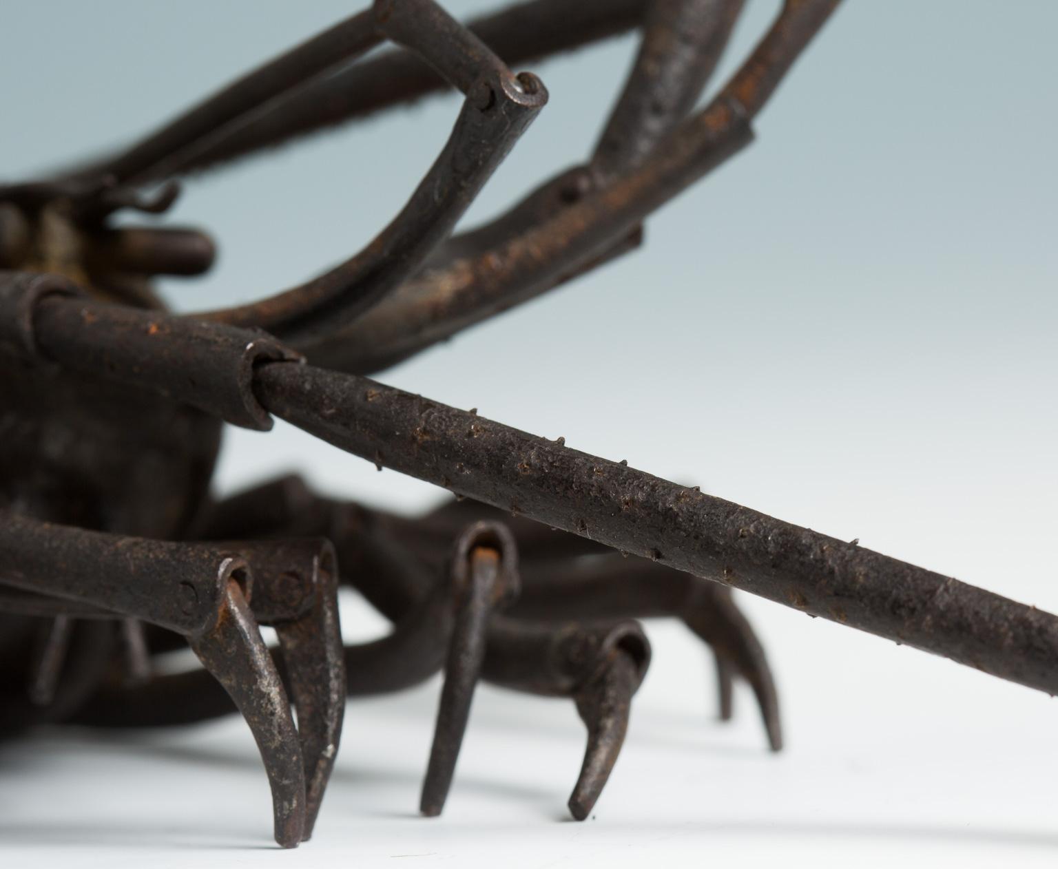 Embossed Japanese Articulated Iron Jizai Okimono of a Lobster by Myochin Muneharu For Sale