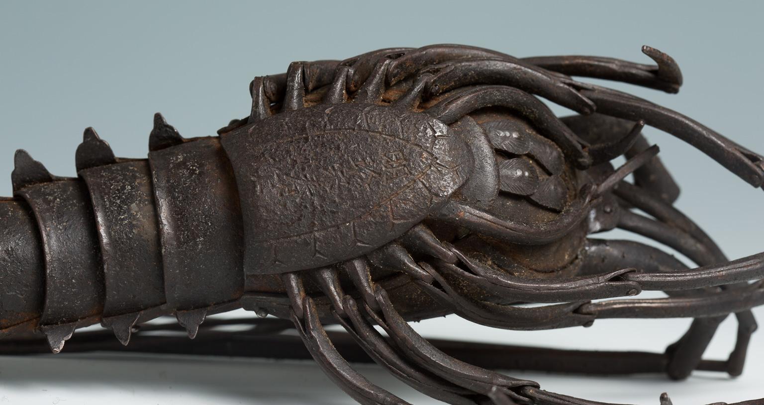 19th Century Japanese Articulated Iron Jizai Okimono of a Lobster by Myochin Muneharu For Sale
