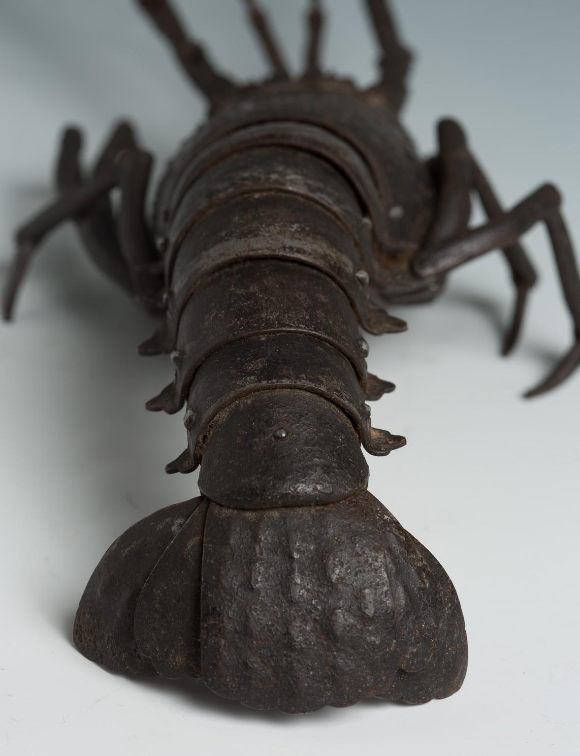 Japanese Articulated Iron Jizai Okimono of a Lobster by Myochin Muneharu For Sale 1