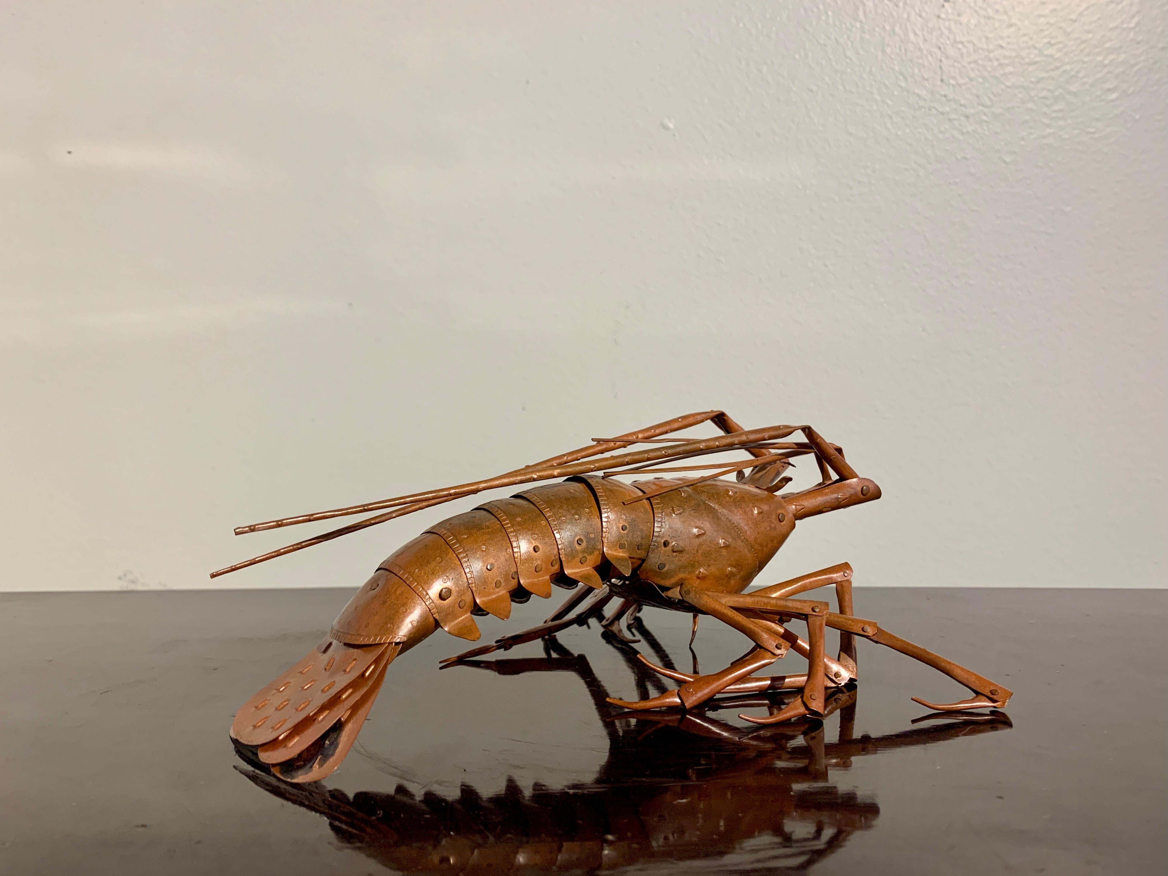 Martelé Modèle réduit japonais articulé d'un homard, par Myochin Muneyuki, milieu du XXe siècle