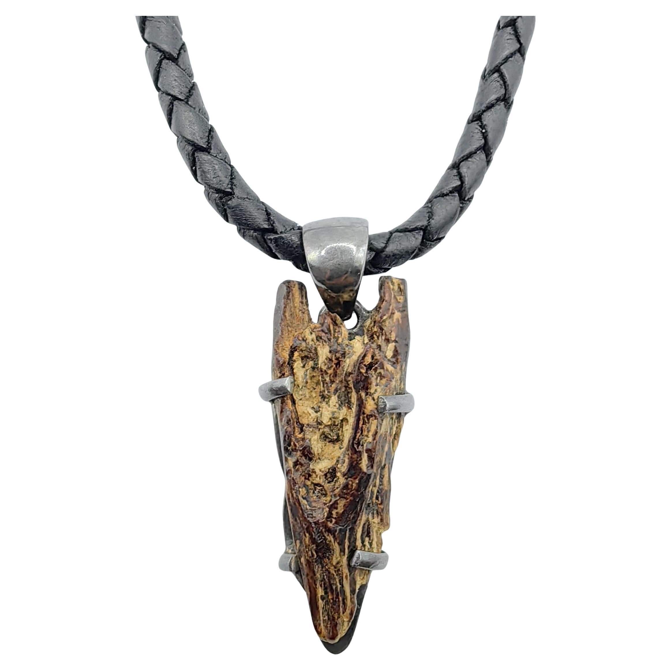 Japanese Artisan Fragrant Agarwood Arrow Pendant in Silver on Leather Cord