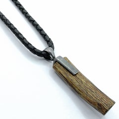 Japanese Artisan Fragrant Agarwood Rectangle Pendant with Silver Bail on Cord