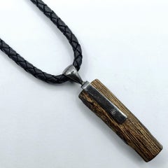 Japanese Artisan Fragrant Agarwood Rectangle Pendant with Silver Bail on Cord