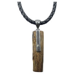 Japanese Artisan Fragrant Agarwood Rectangle Pendant with Silver Bail on Cord