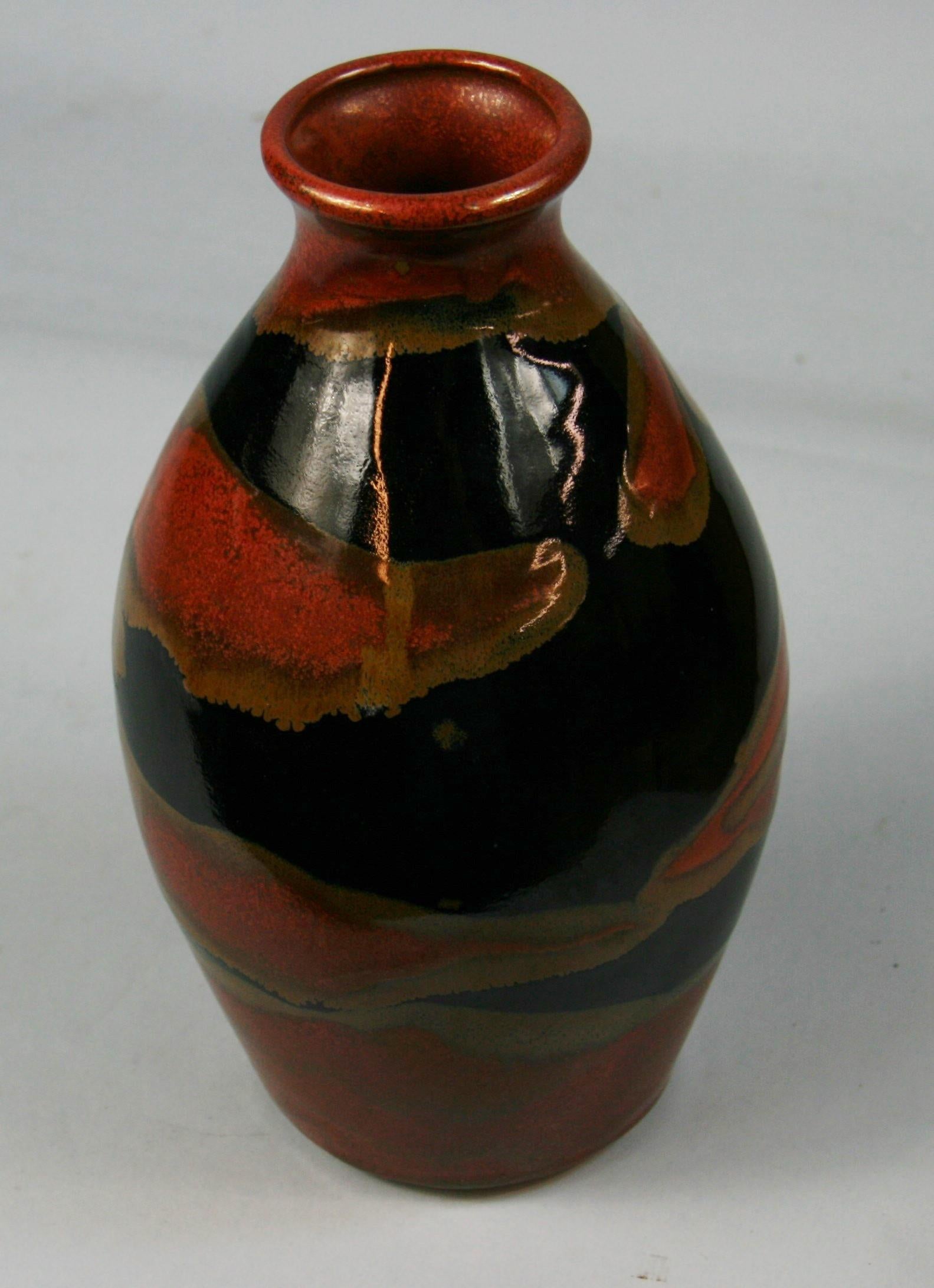 3-674 Japanese artist made glazed ceramic vase.