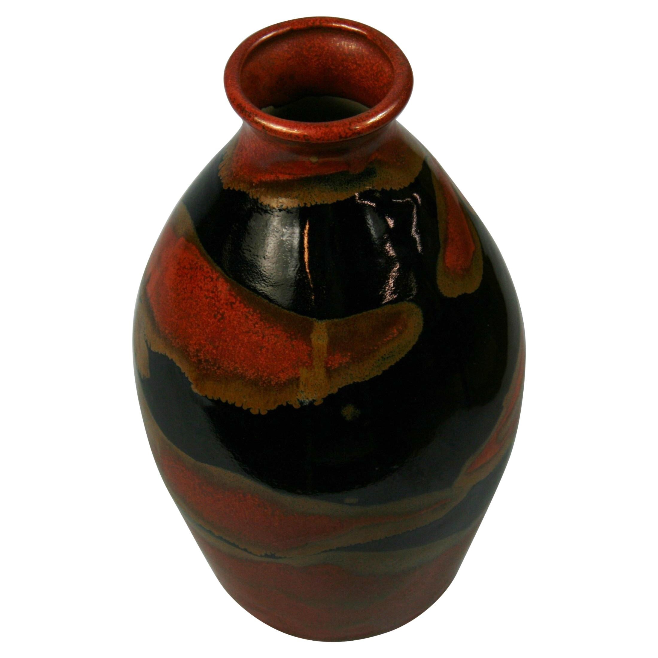 Japanese Artist Made Glazed Ceramic Vase For Sale