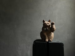 Japanese Artist Maneki Neko Pottery Sculpture / Cat Figurine Wabisabi Folk Art