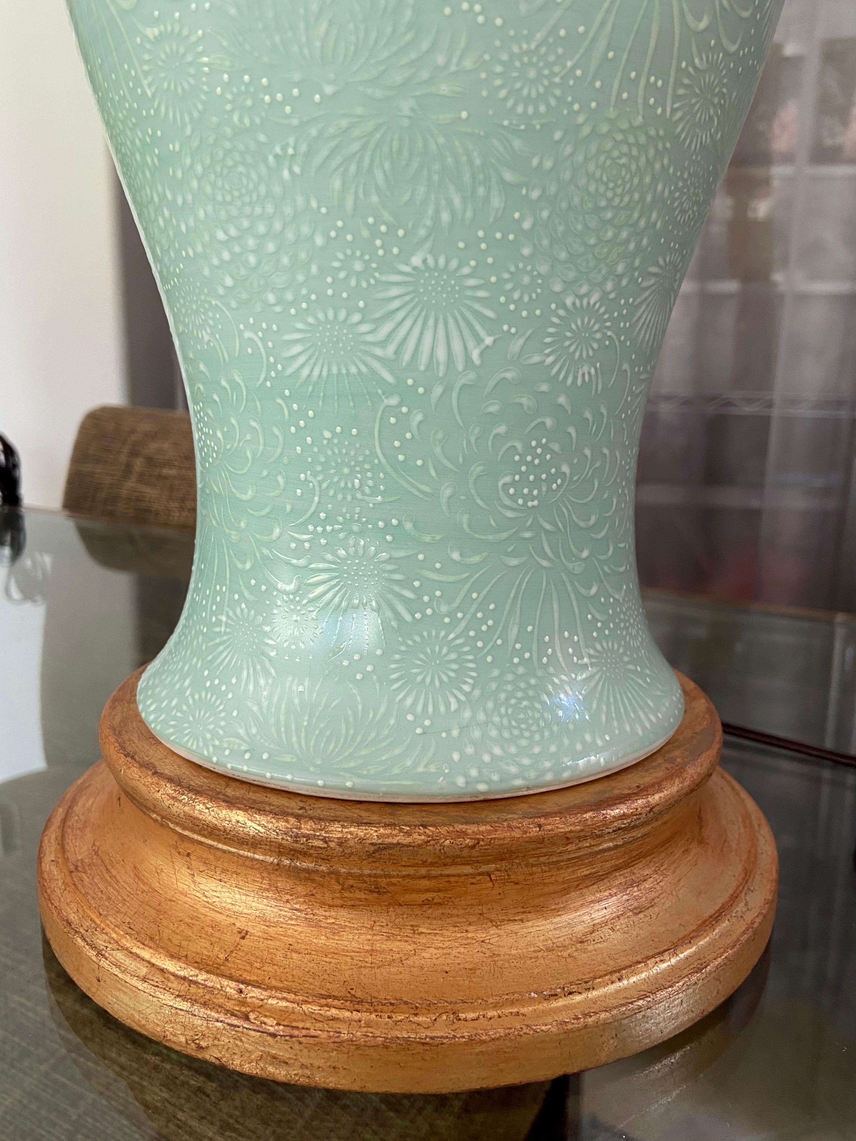 Mid-20th Century Japanese Asian 1930s Celadon Green Porcelain Table Lamp For Sale