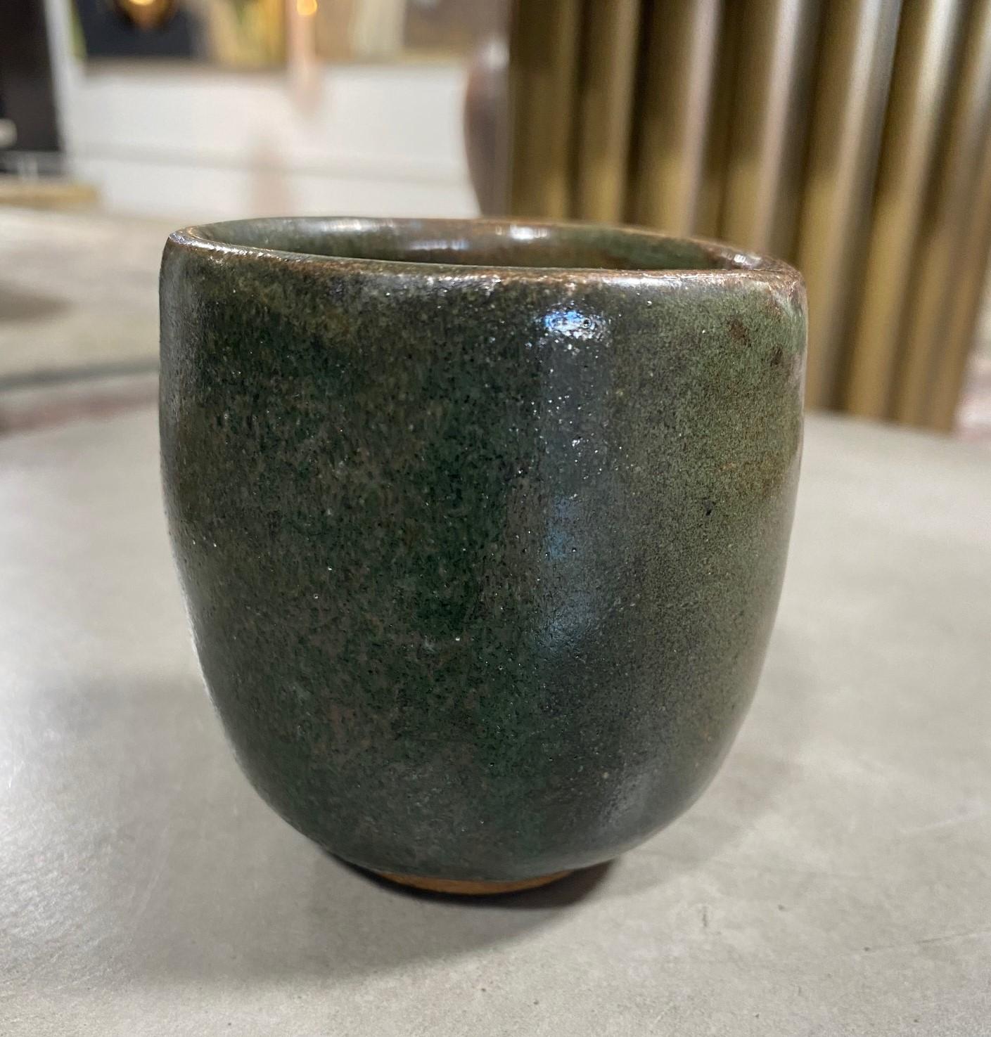 Cuillère à thé artisanale japonaise asiatique Wabi-Sabi Yunomi en céramique émaillée Bon état - En vente à Studio City, CA