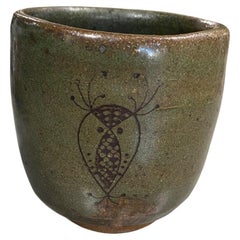 Japanese Asian Artisan Glazed Pottery Ceramic Folk Art Wabi-Sabi Yunomi Teacup