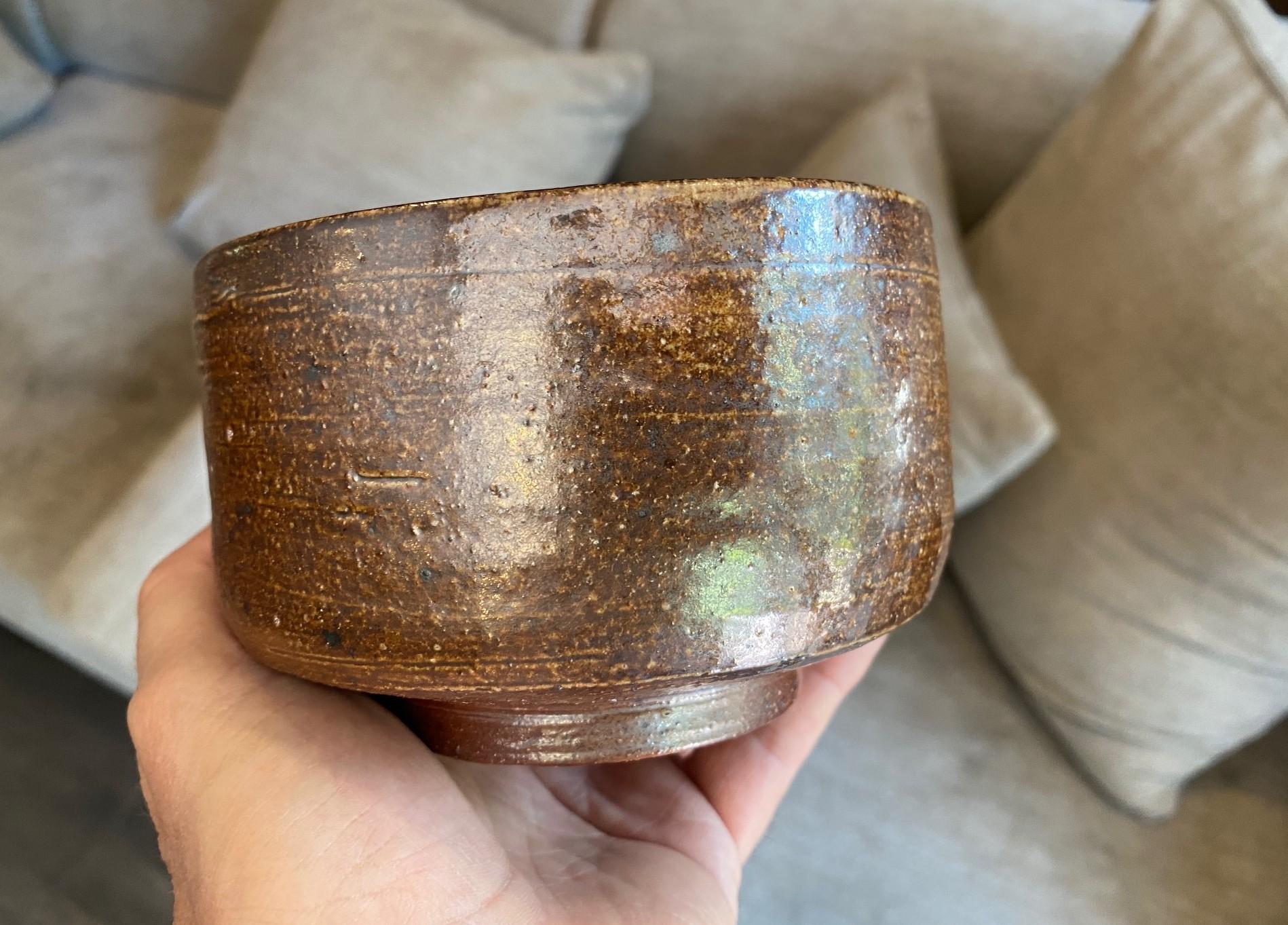 Tazón de té Chawan de cerámica asiática japonesa Bizen Yaki Wabi-Sabi Studio Pottery en venta 2