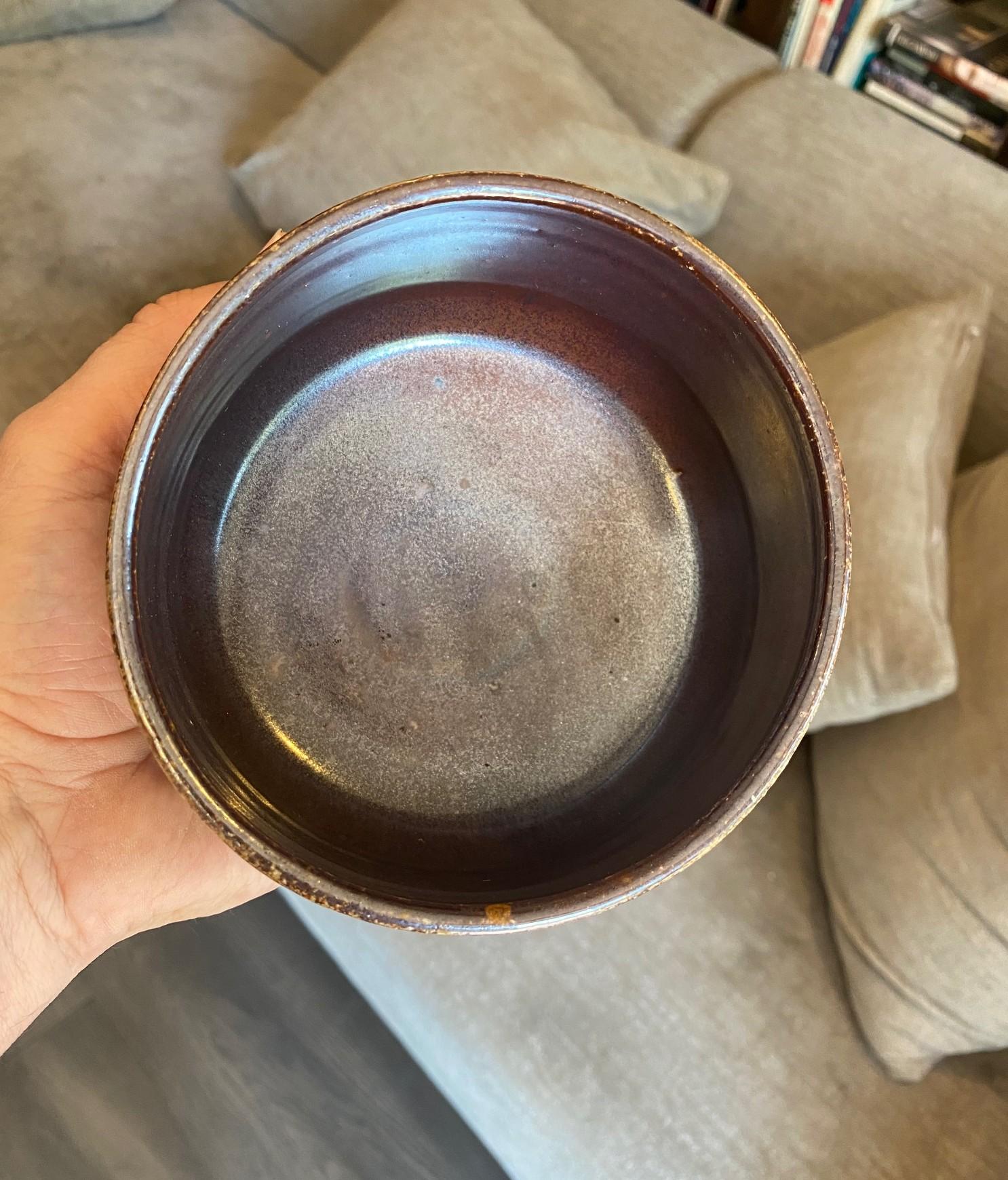 Tazón de té Chawan de cerámica asiática japonesa Bizen Yaki Wabi-Sabi Studio Pottery en venta 3