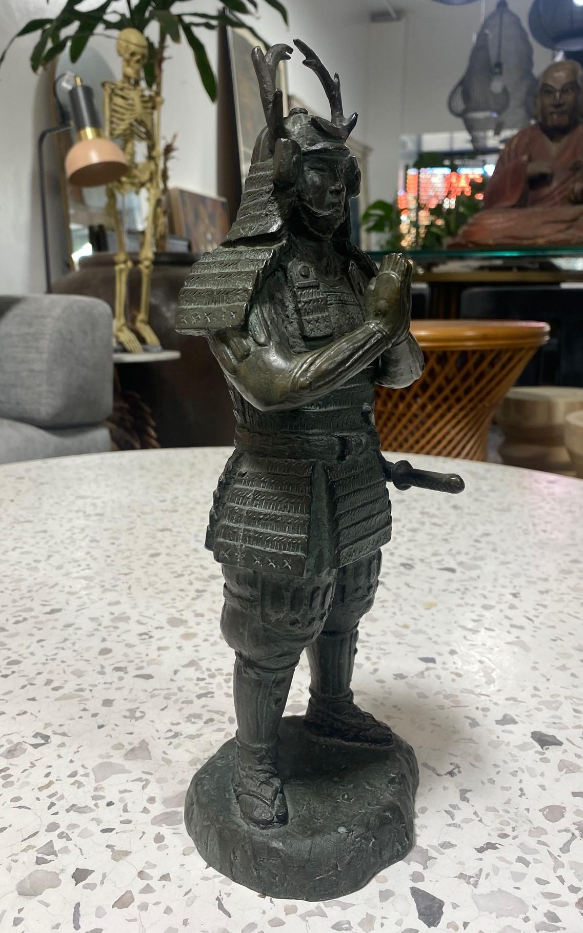 Japanese Asian Bronze Showa Meiji Samurai Warrior Sculpture Statue with Armor  For Sale 4