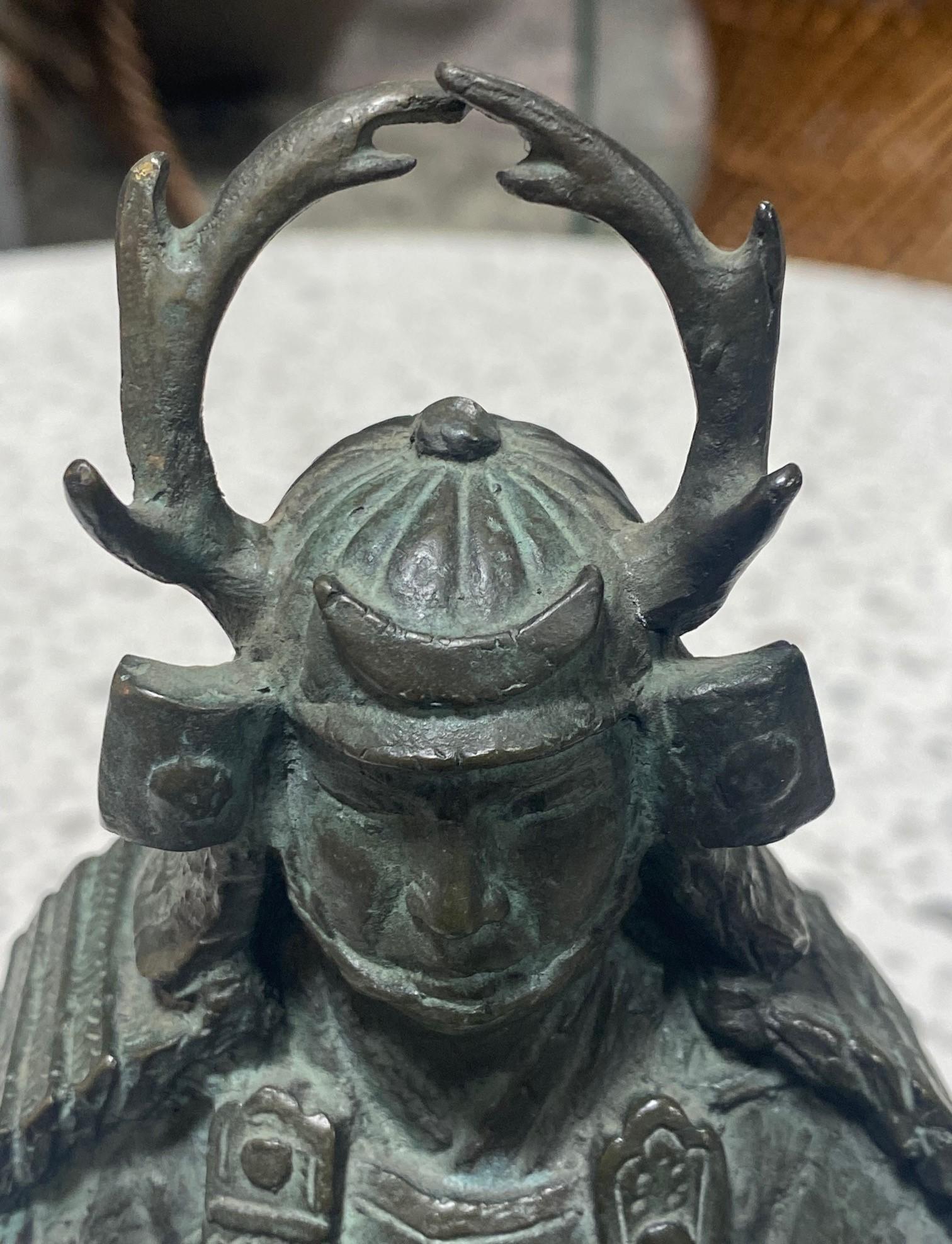 Japanese Asian Bronze Showa Meiji Samurai Warrior Sculpture Statue with Armor  For Sale 5