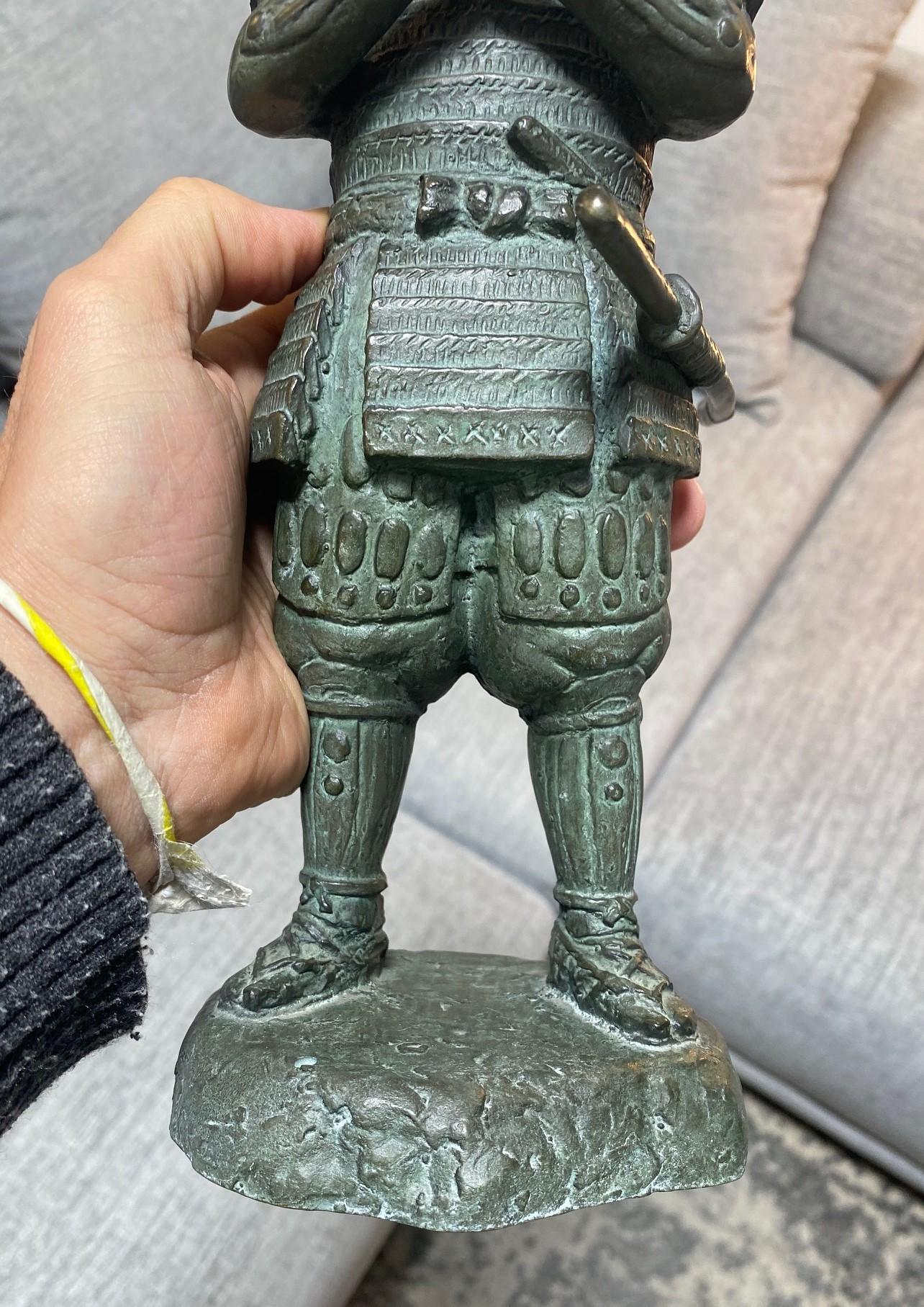 Japanese Asian Bronze Showa Meiji Samurai Warrior Sculpture Statue with Armor  For Sale 8