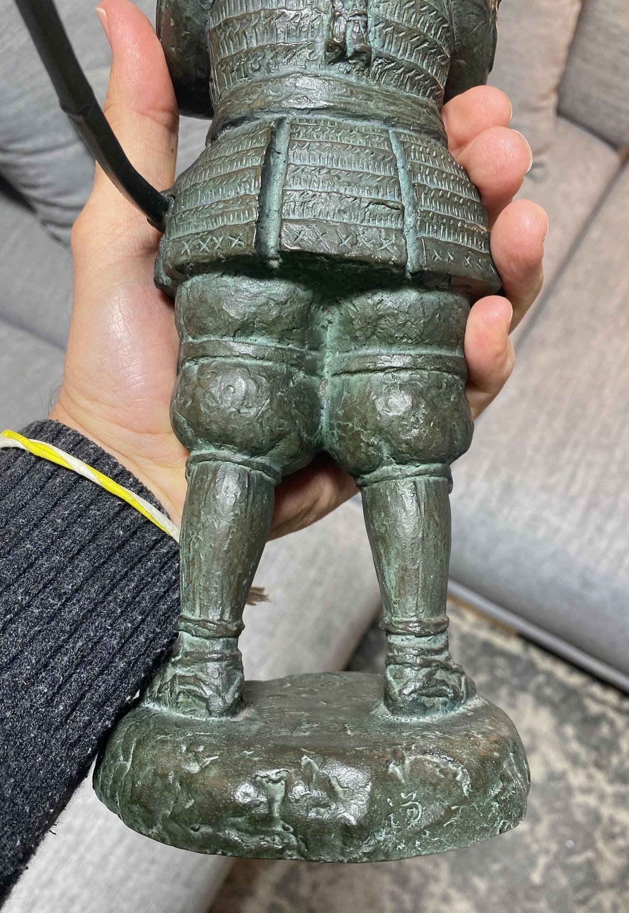 Japanese Asian Bronze Showa Meiji Samurai Warrior Sculpture Statue with Armor  For Sale 10