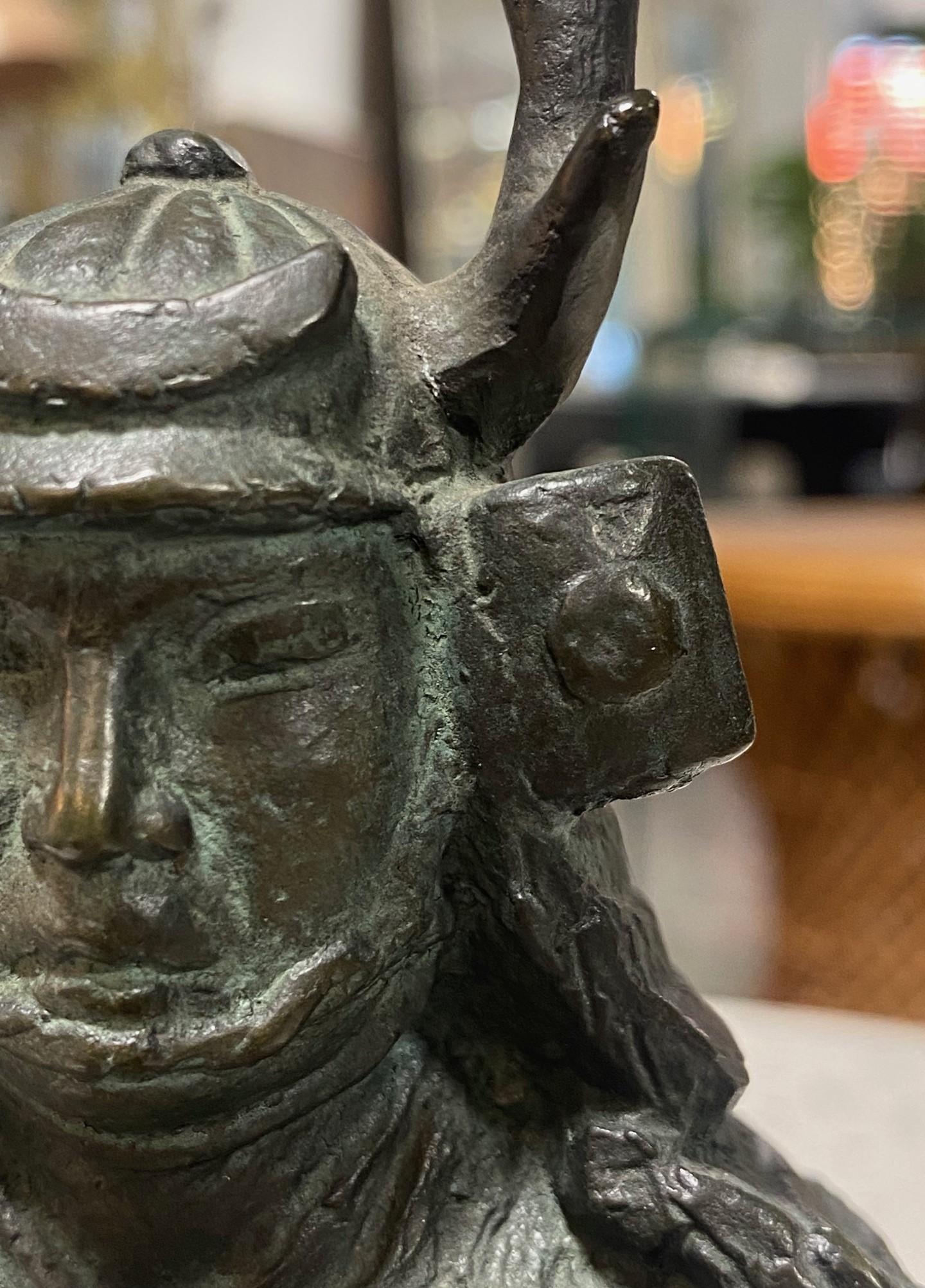 Japanese Asian Bronze Showa Meiji Samurai Warrior Sculpture Statue with Armor  For Sale 13