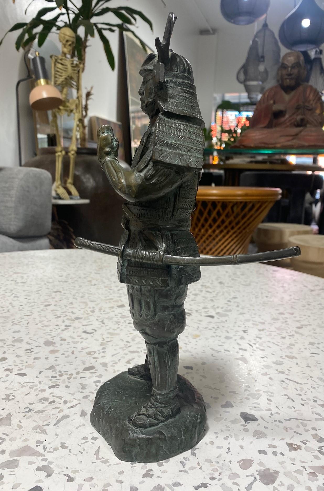Japanese Asian Bronze Showa Meiji Samurai Warrior Sculpture Statue with Armor  For Sale 1