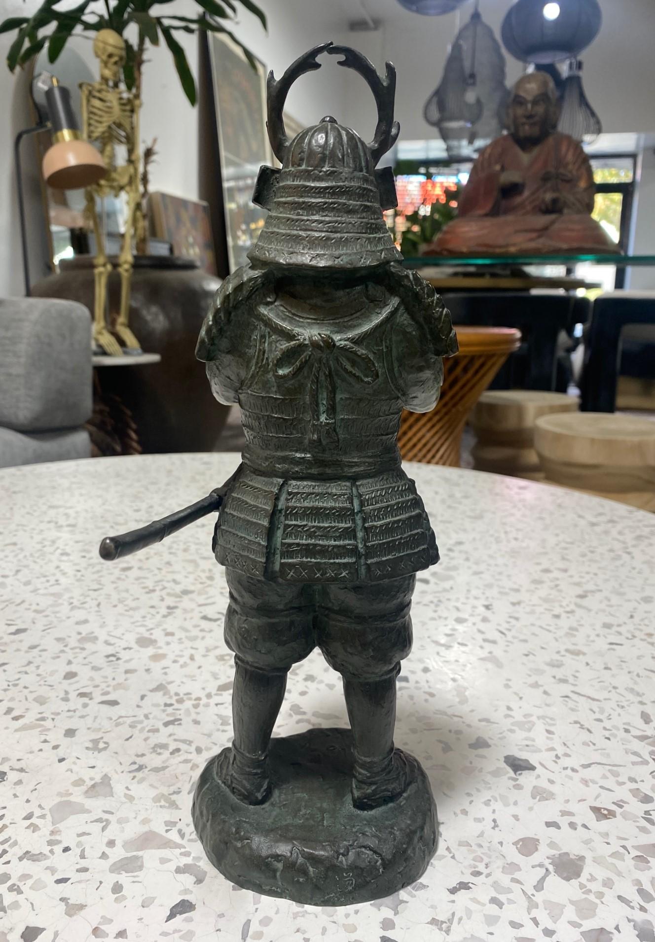 Japanese Asian Bronze Showa Meiji Samurai Warrior Sculpture Statue with Armor  For Sale 2