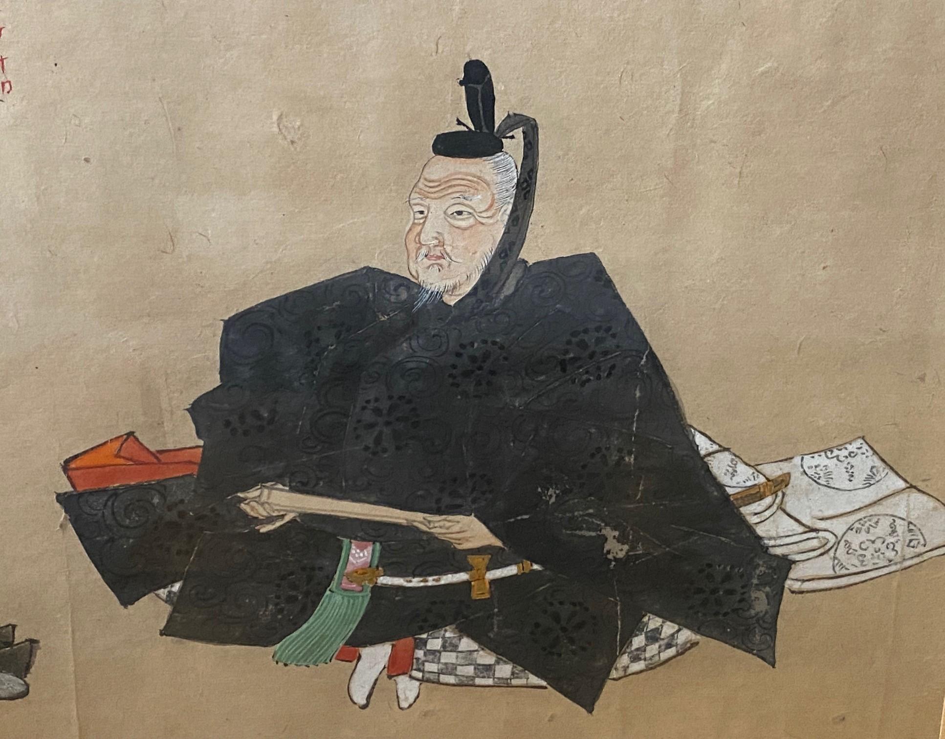 Japanese Asian Edo Period Tosa School Original Painting Imperial Court Officials In Good Condition For Sale In Studio City, CA