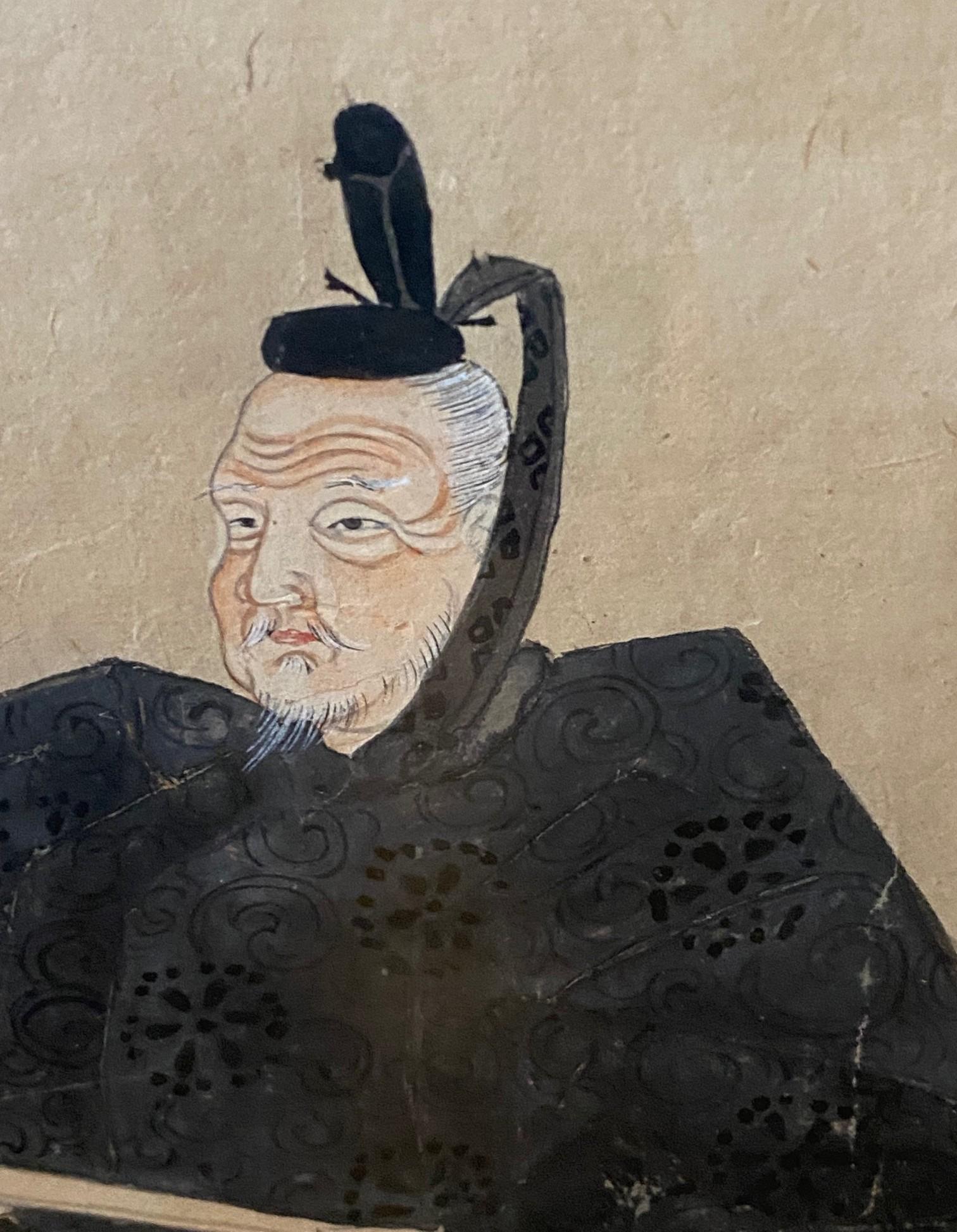 Wood Japanese Asian Edo Period Tosa School Original Painting Imperial Court Officials For Sale