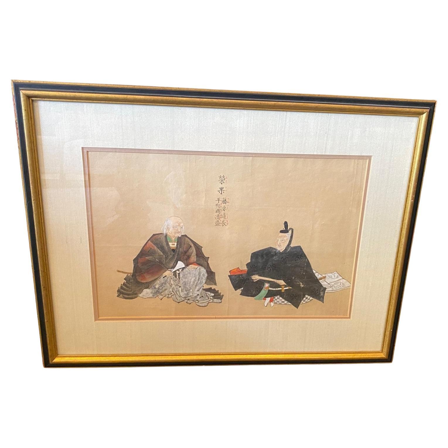 Japanese Asian Edo Period Tosa School Original Painting Imperial Court Officials For Sale