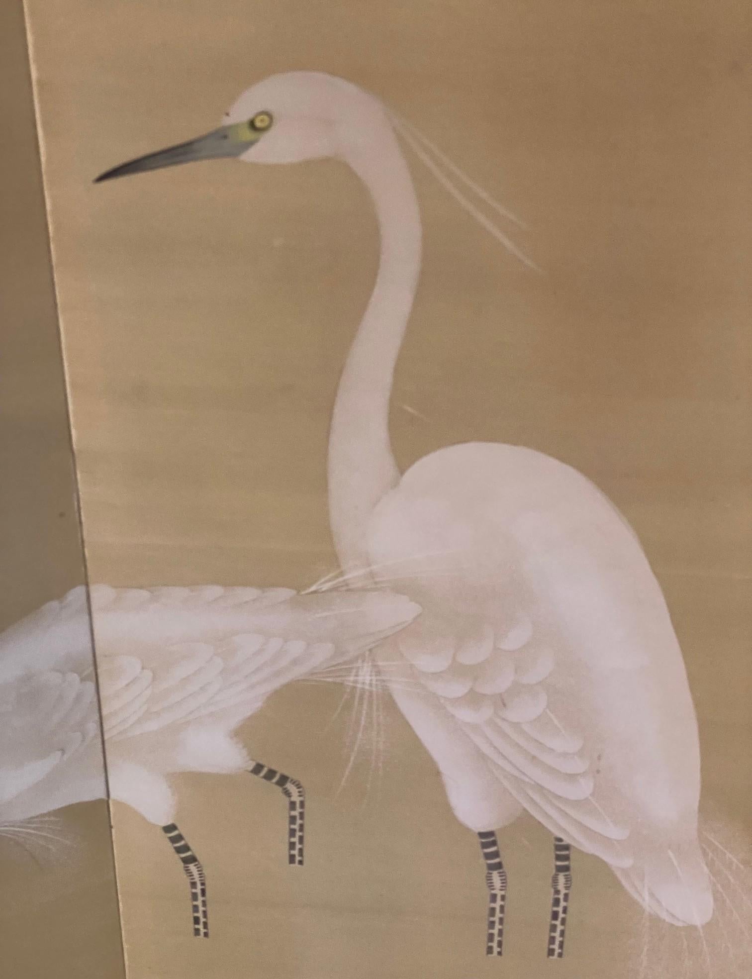 Japanische asiatische vier Panel Folding Byobu Bildschirm von weißen Kranichen und Vollmond im Angebot 5