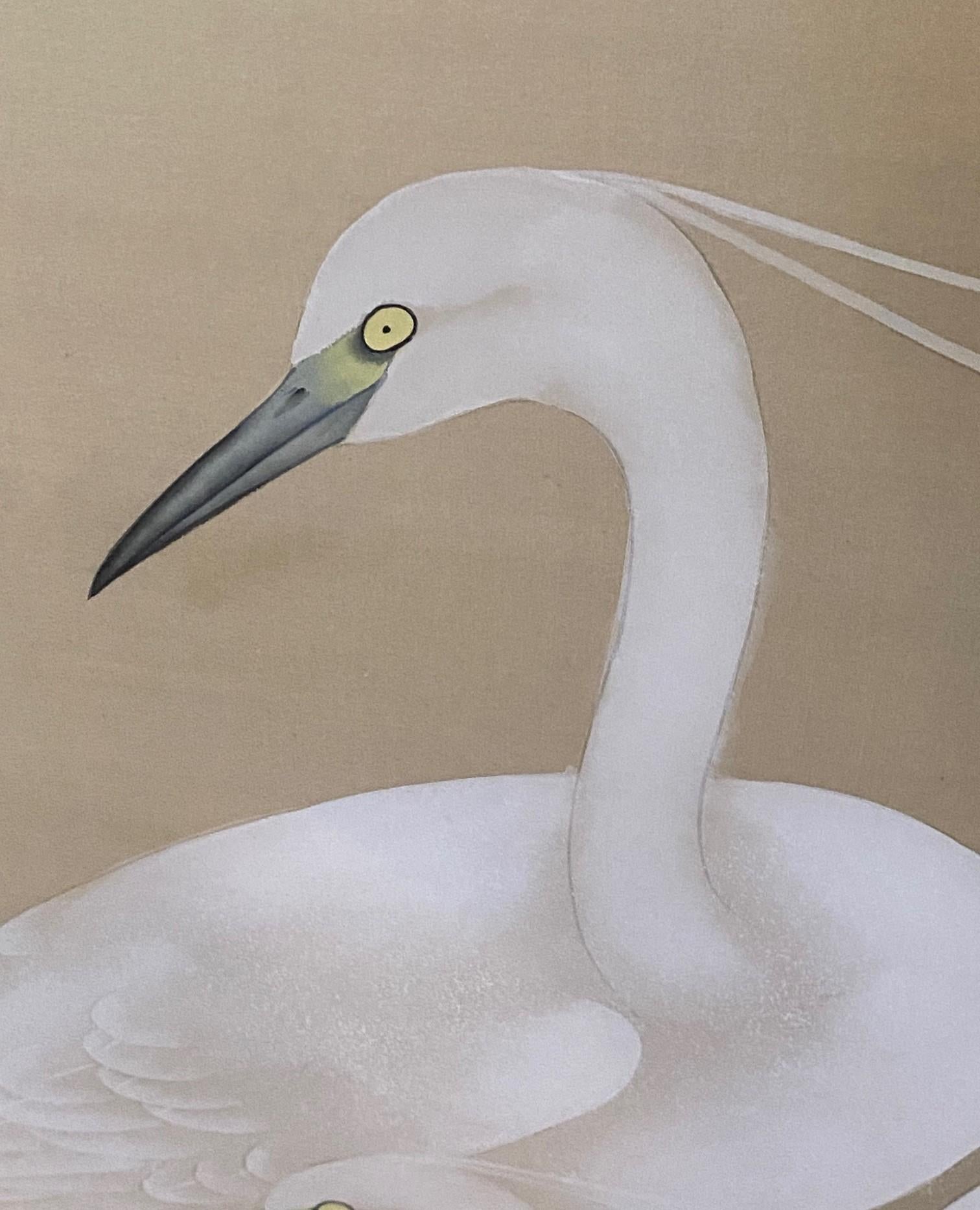 Japanische asiatische vier Panel Folding Byobu Bildschirm von weißen Kranichen und Vollmond im Angebot 7