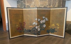 Biombo japonés asiático de cuatro paneles plegable Byobu Showa Paisaje de flores