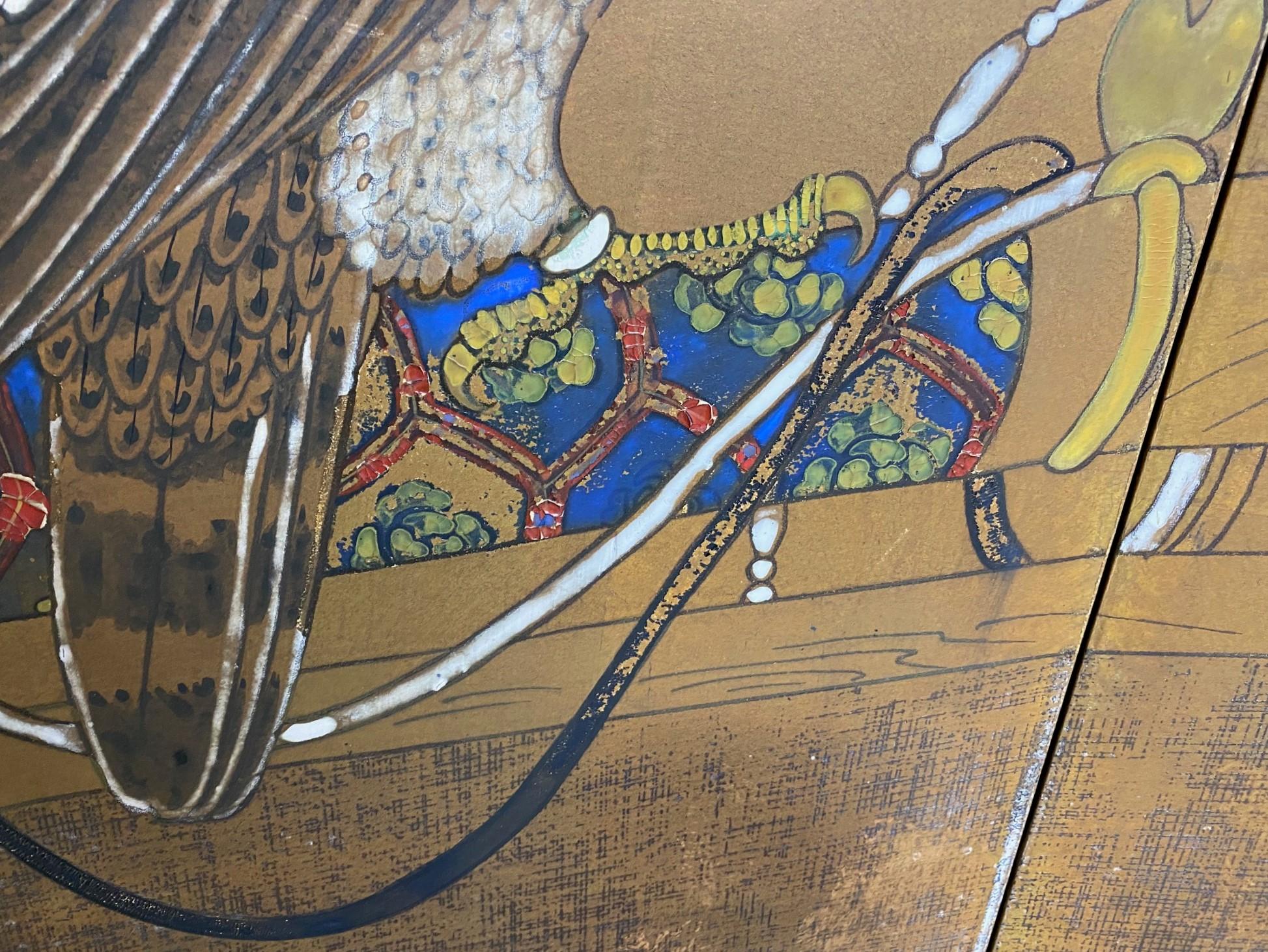 Japanese Asian Four-Panel Folding Byobu Showa Hunting Hawks Falcons Bird Screen For Sale 7