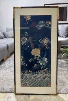 Japanese Asian Framed Meiji Peroid Silk Floral Flower Embroidery Textile Panel