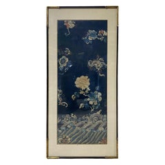 Antique Japanese Asian Framed Meiji Peroid Silk Floral Flower Embroidery Textile Panel