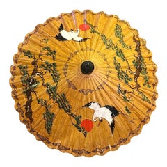 Vintage Japanese Asian Hand Painted Parasol Umbrella Wagasa
