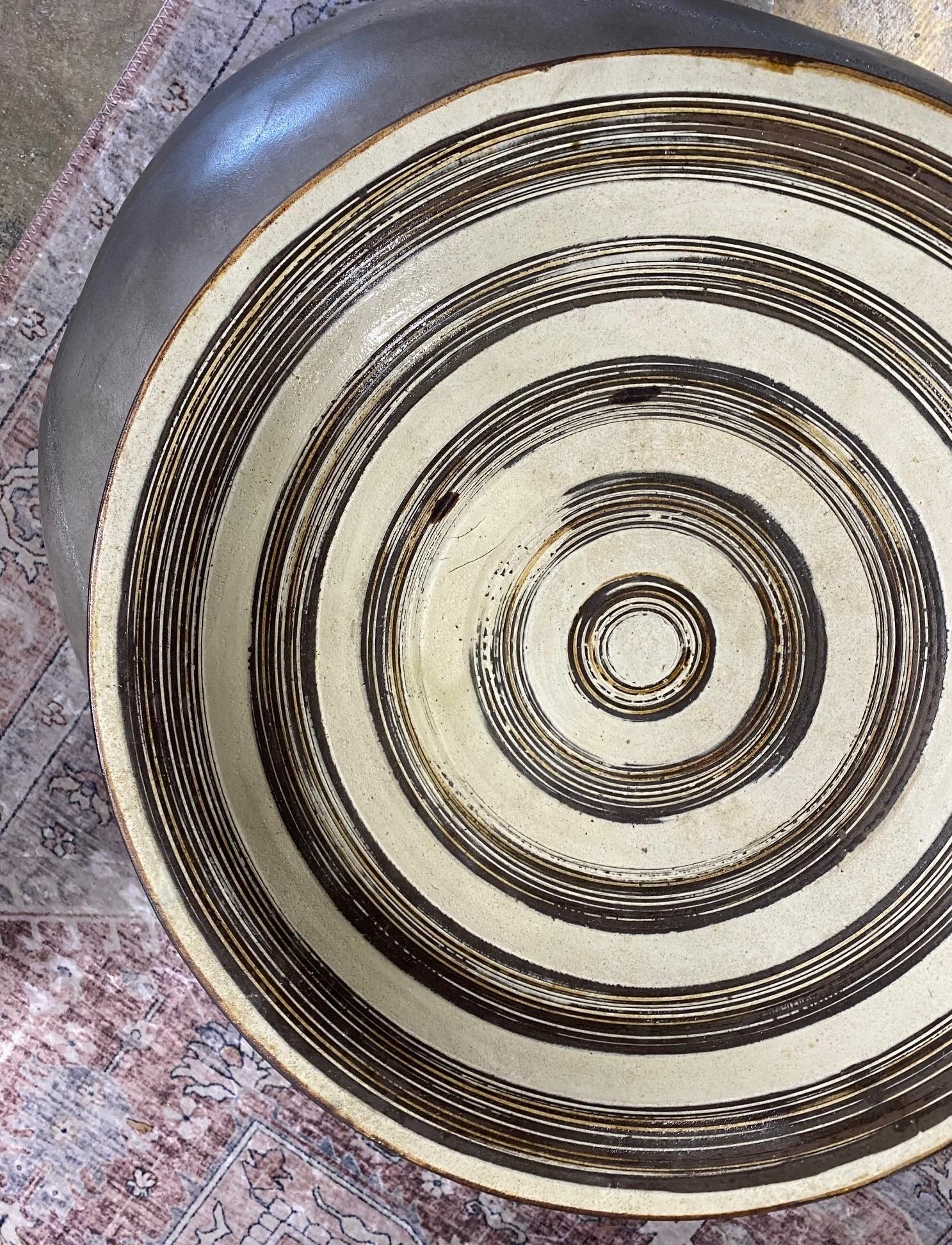20th Century Japanese Asian Large Ceramic Stoneware Studio Pottery Wabi-Sabi Bowl Charger For Sale