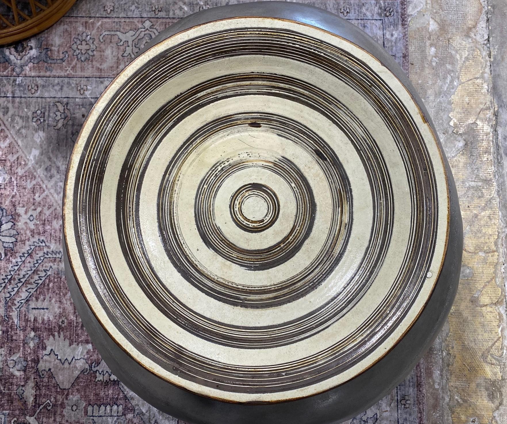Japanese Asian Large Ceramic Stoneware Studio Pottery Wabi-Sabi Bowl Charger For Sale 2