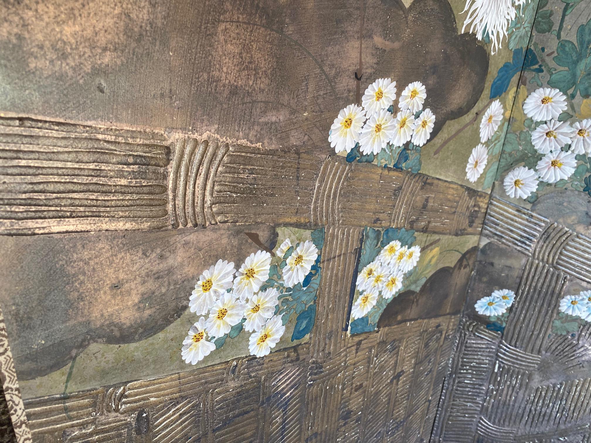 Japanese Asian Large Edo Period Six-Panel Folding Byobu Screen Floral Landscape 3