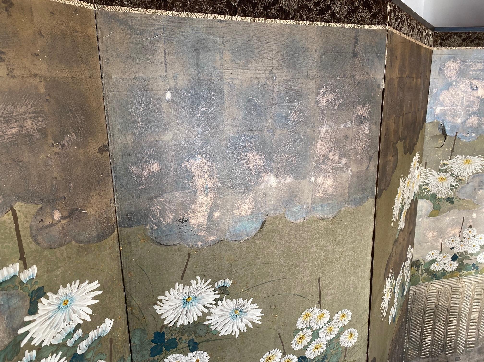 Japanese Asian Large Edo Period Six-Panel Folding Byobu Screen Floral Landscape 4