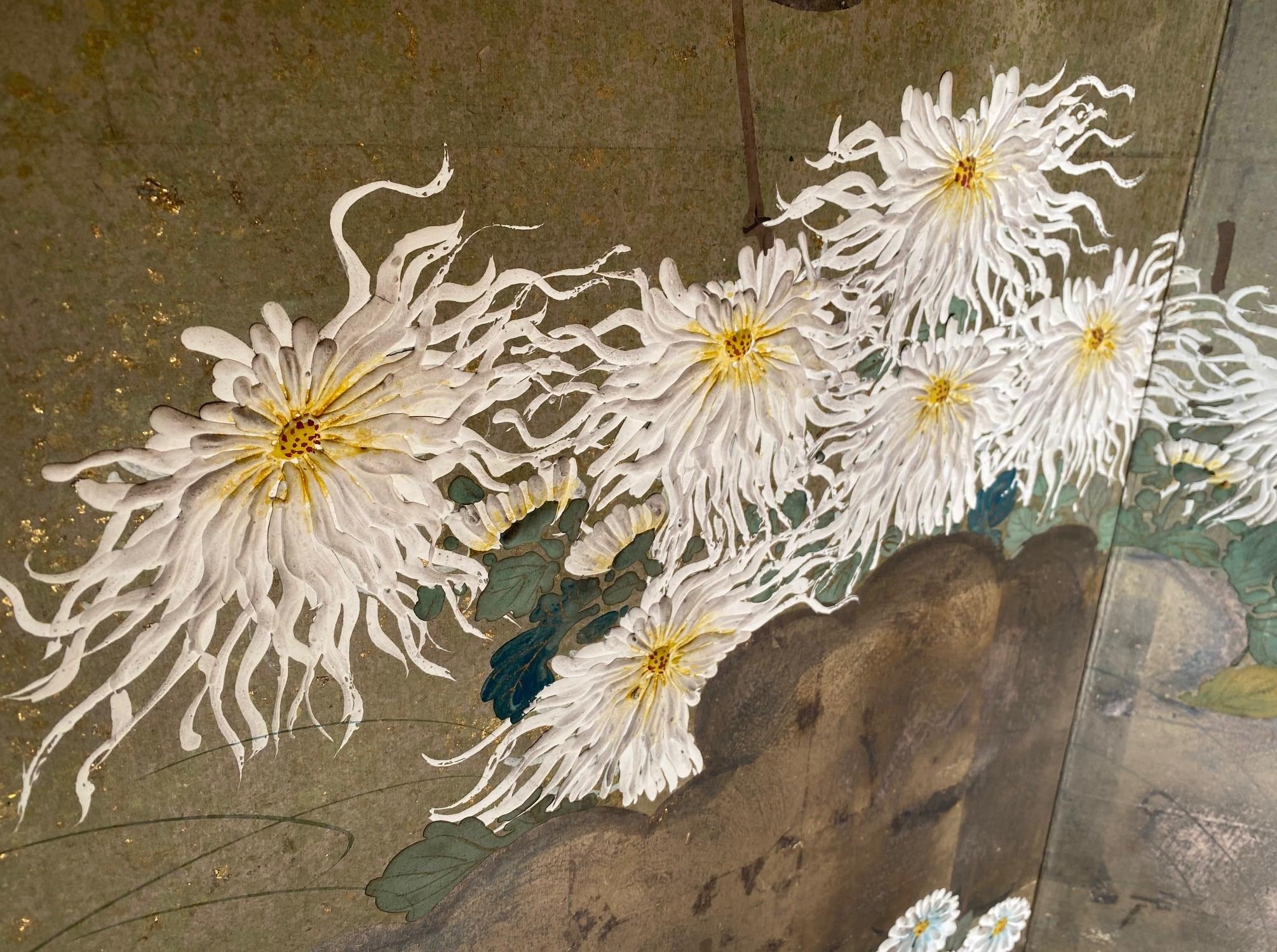 Japanese Asian Large Edo Period Six-Panel Folding Byobu Screen Floral Landscape 6