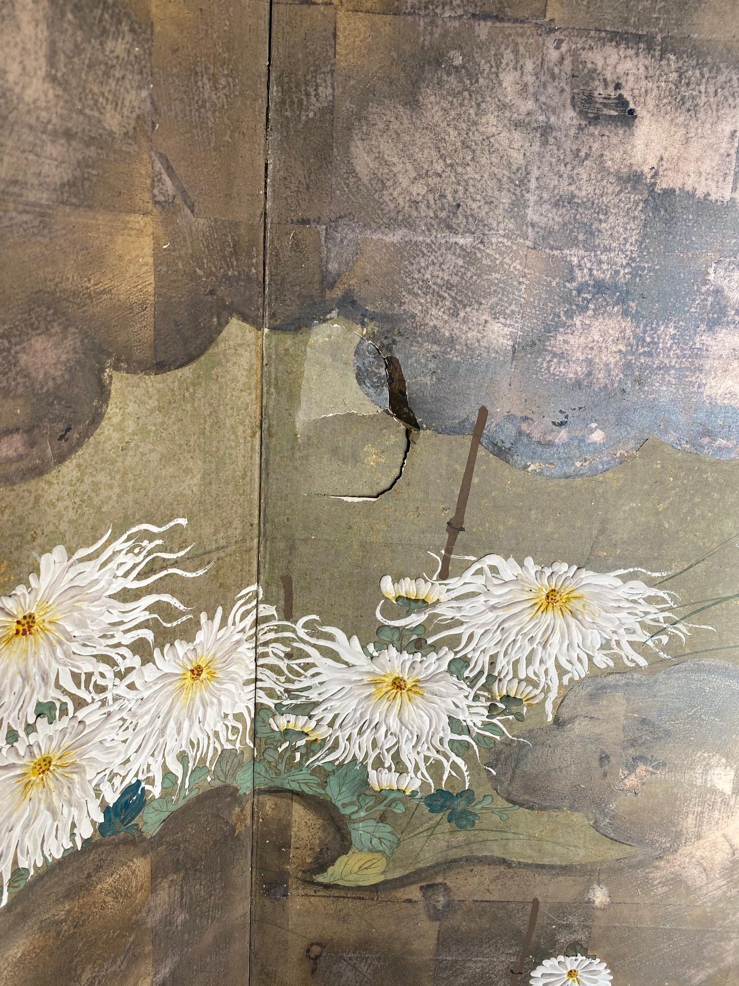 Japanese Asian Large Edo Period Six-Panel Folding Byobu Screen Floral Landscape 9