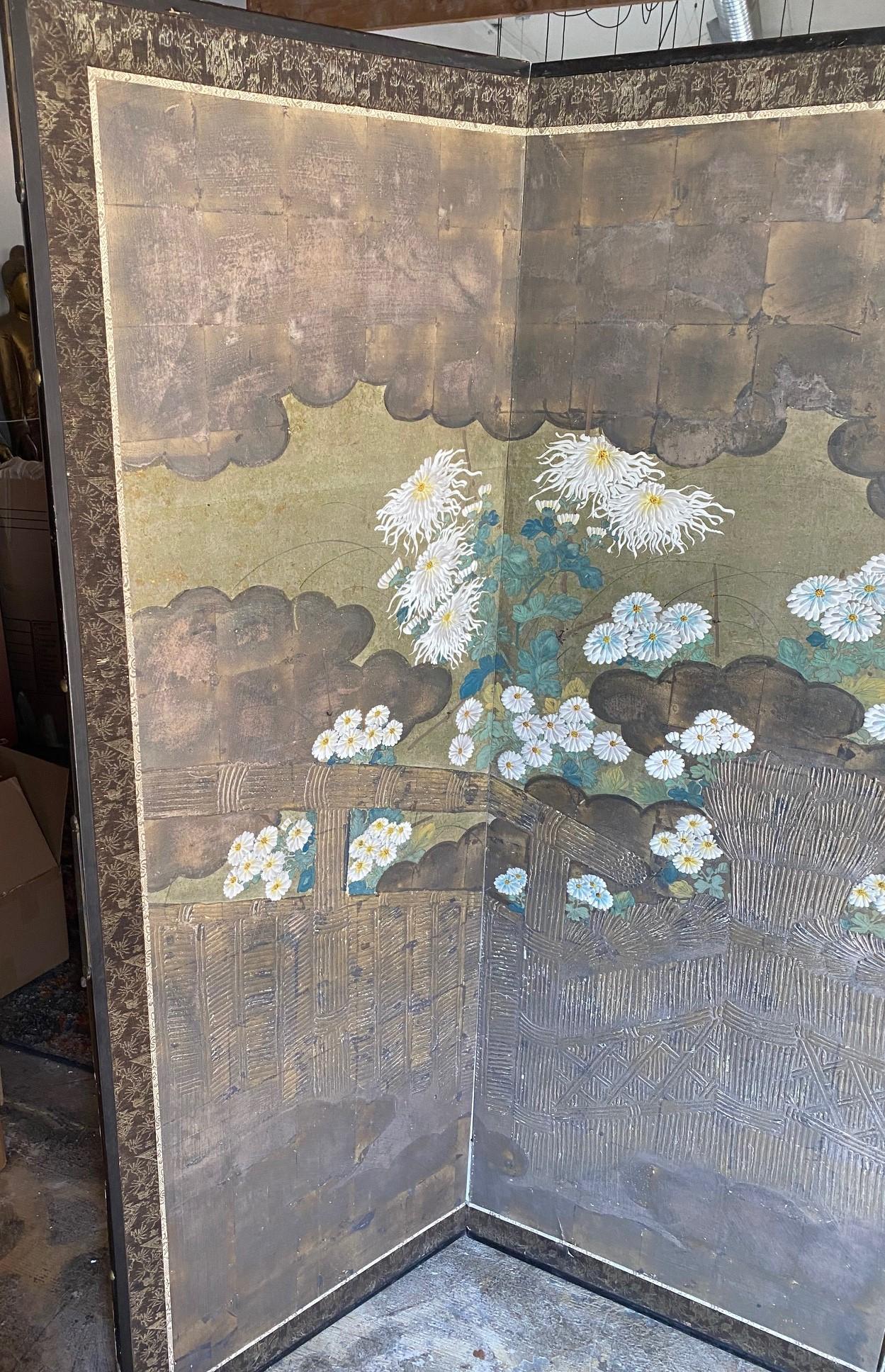 Japanese Asian Large Edo Period Six-Panel Folding Byobu Screen Floral Landscape 1