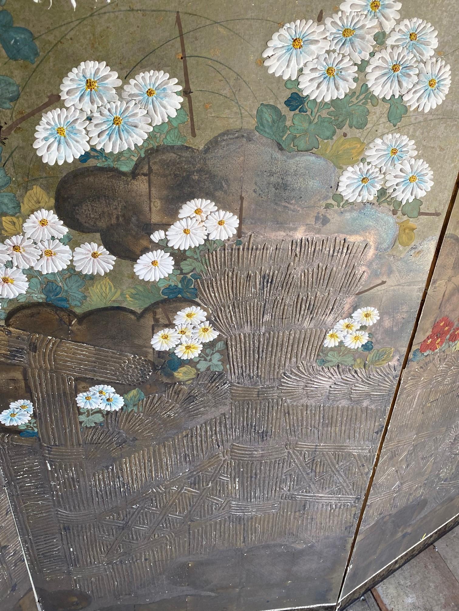 Japanese Asian Large Edo Period Six-Panel Folding Byobu Screen Floral Landscape 2