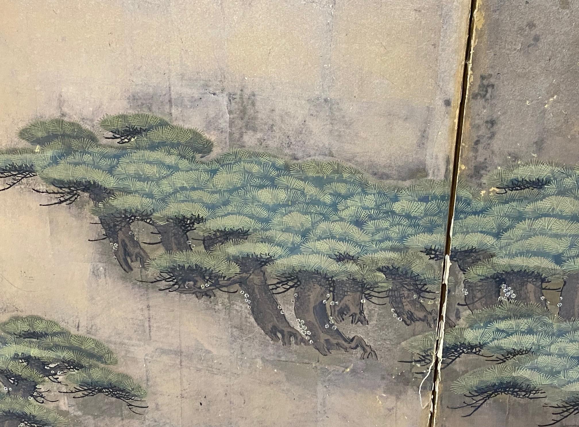 Japanese Asian Large Edo Six-Panel Folding Byobu Screen Forest Tree Landscape For Sale 5