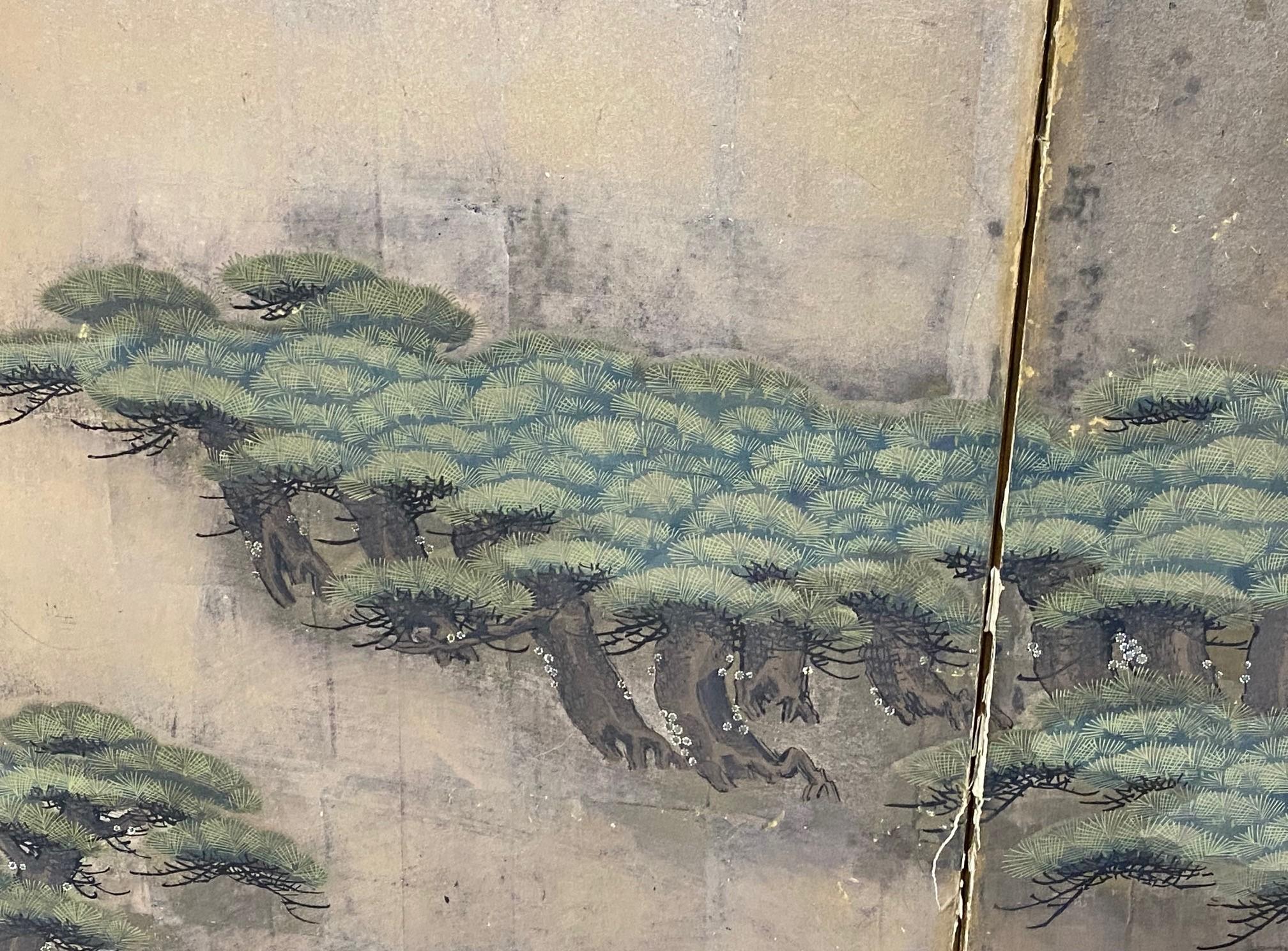 Japanese Asian Large Edo Six-Panel Folding Byobu Screen Forest Tree Landscape 5