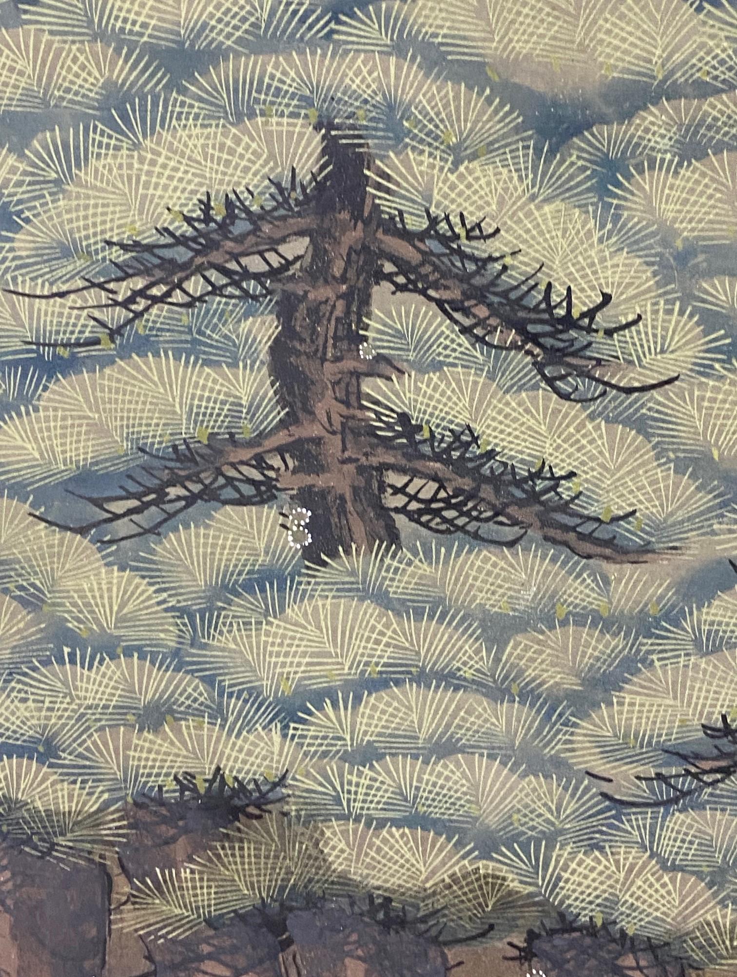 Japanese Asian Large Edo Six-Panel Folding Byobu Screen Forest Tree Landscape For Sale 9