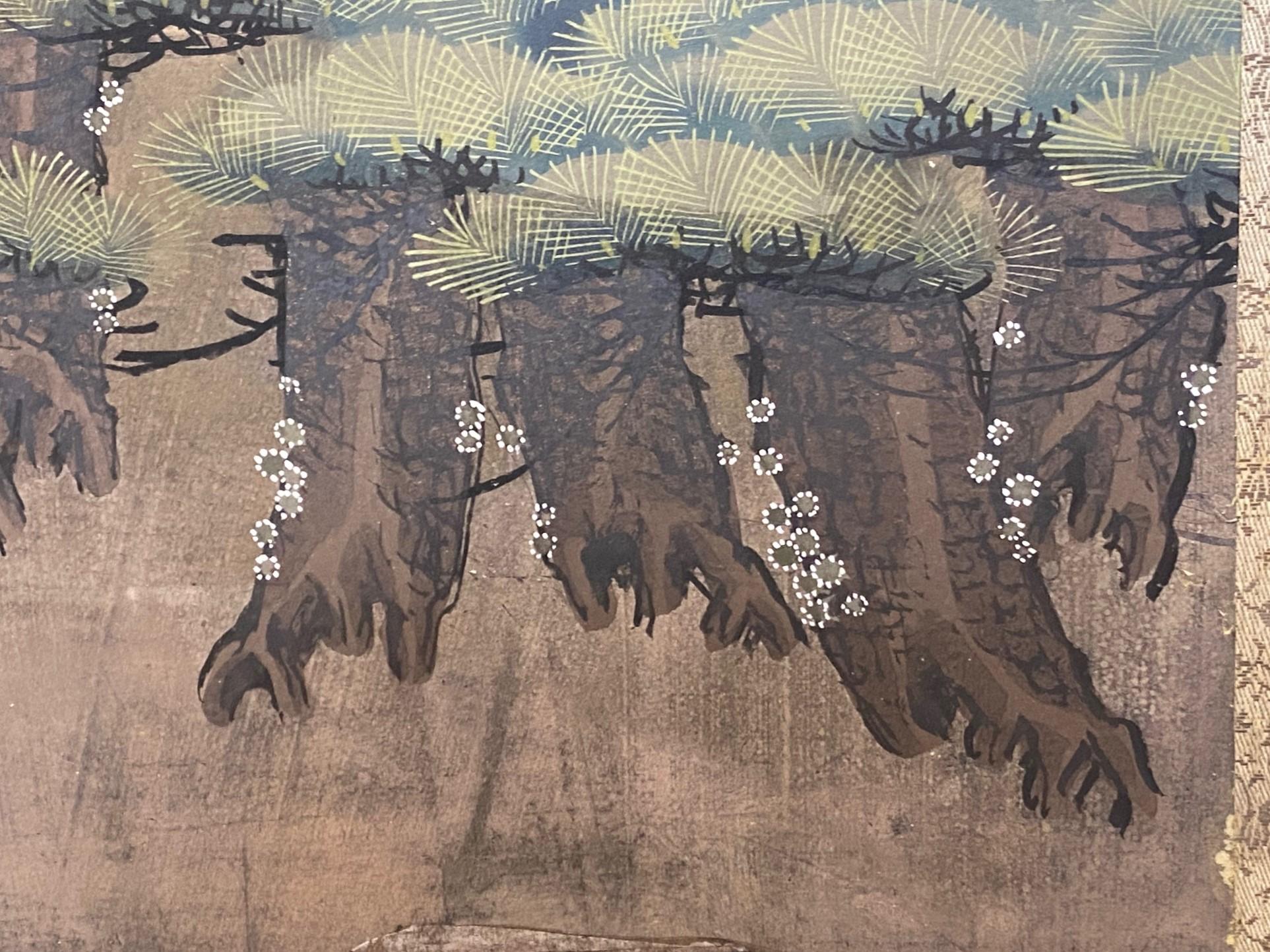 Japanese Asian Large Edo Six-Panel Folding Byobu Screen Forest Tree Landscape For Sale 10