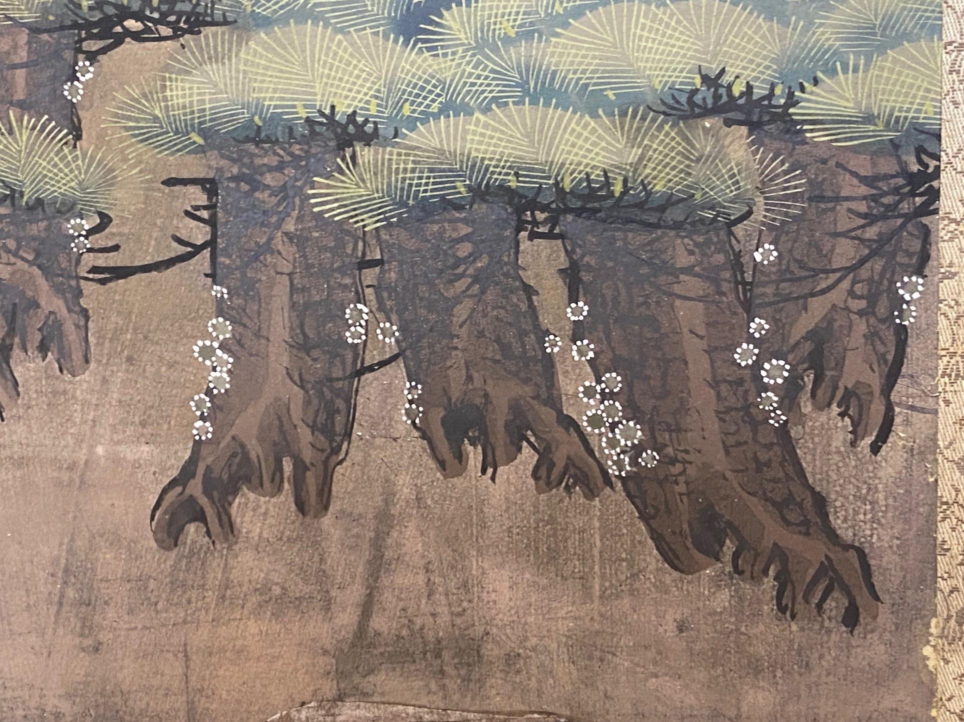 Japanese Asian Large Edo Six-Panel Folding Byobu Screen Forest Tree Landscape 10