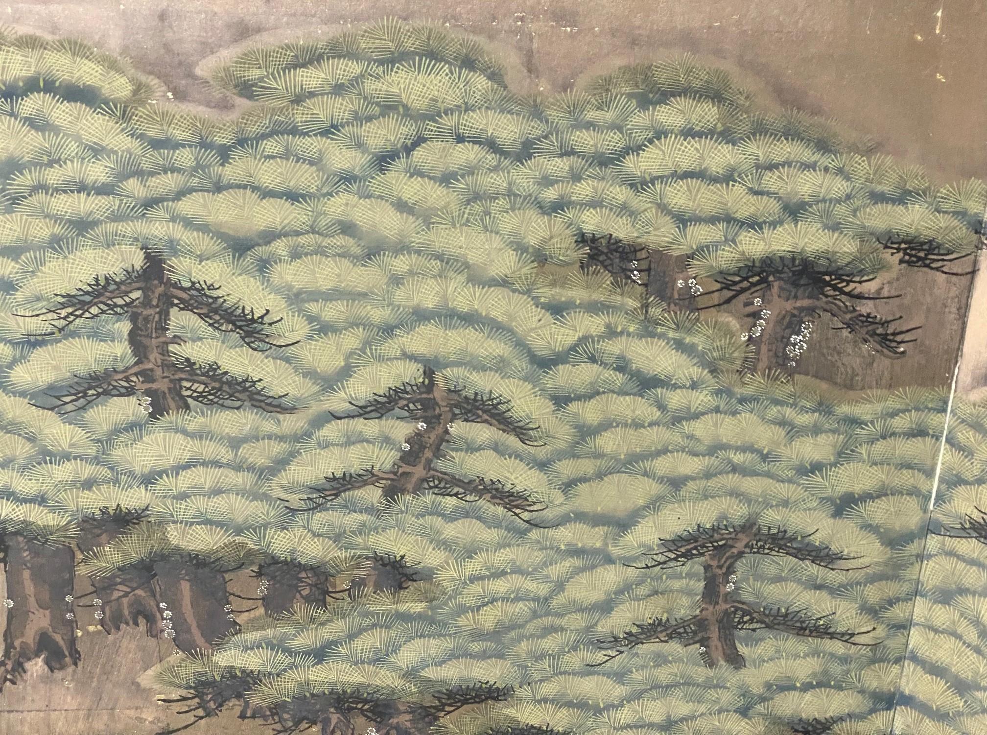 Japanese Asian Large Edo Six-Panel Folding Byobu Screen Forest Tree Landscape 3