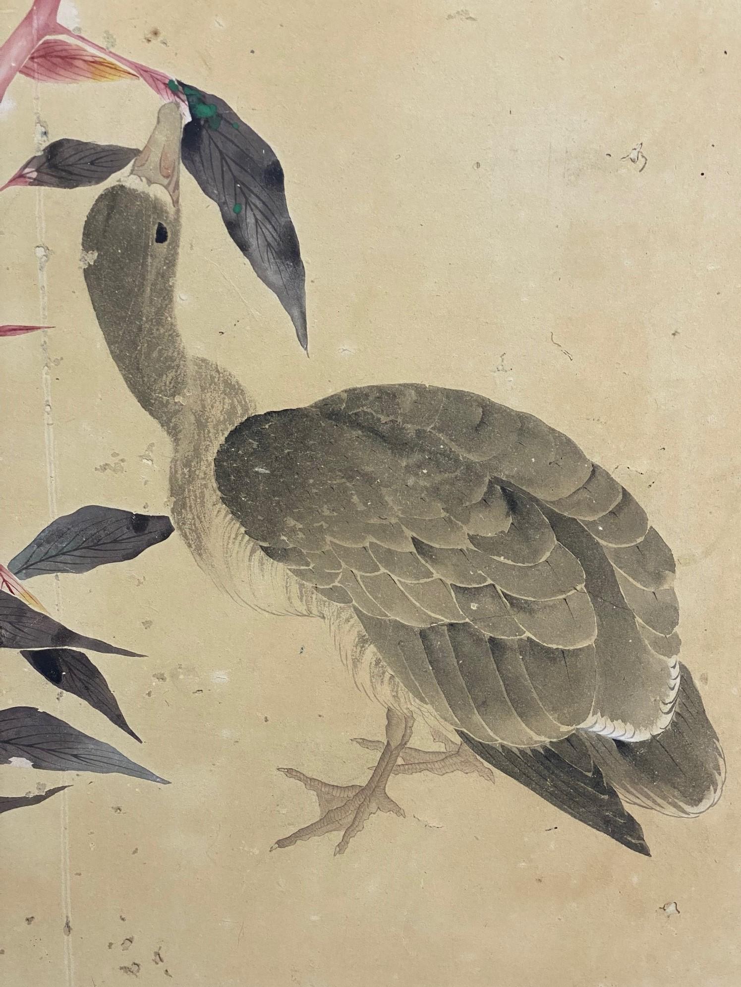 Japanese Asian Large Four-Panel Folding Byobu Showa Nature Bird Landscape Screen 10
